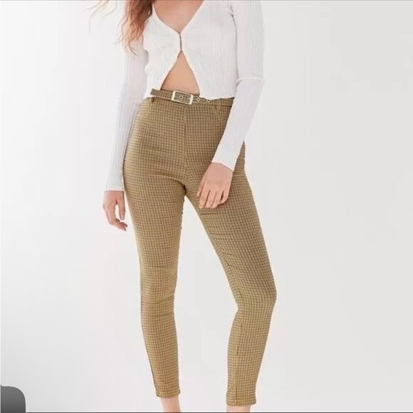 Urban Outfitters Neve Yellow Plaid Cropped High Waisted Ankle Pants 2 - Picture 1 of 11
